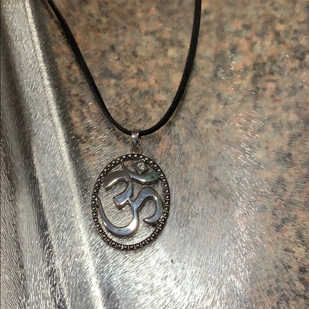 OM adjustable black suede necklace